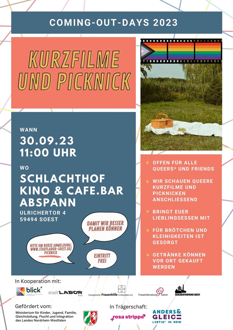 Coming-Out-Days 2023: Kurzfilme und Picknick (August 2023)
